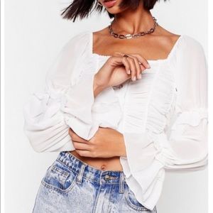 Power Pearl Ruched Crop Top WHITE
